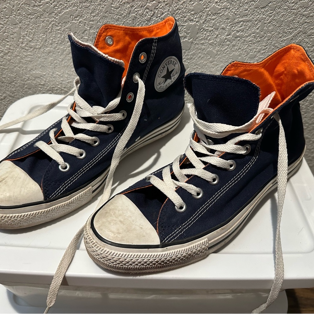Converse High Top Sneakers - Denver Broncos Navy Exterior with Orange Interior